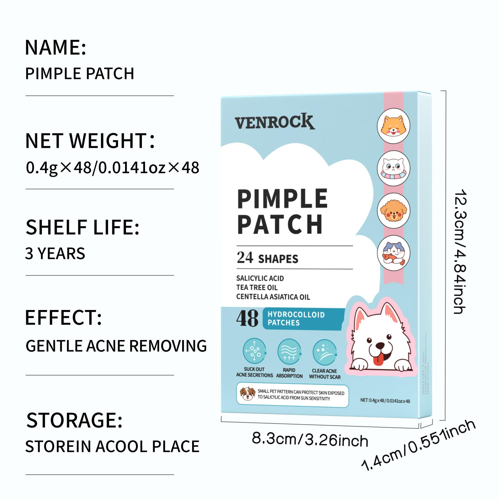Venrock patches with soothing pet-pattern designs protect sensitive skin while treating blemishes