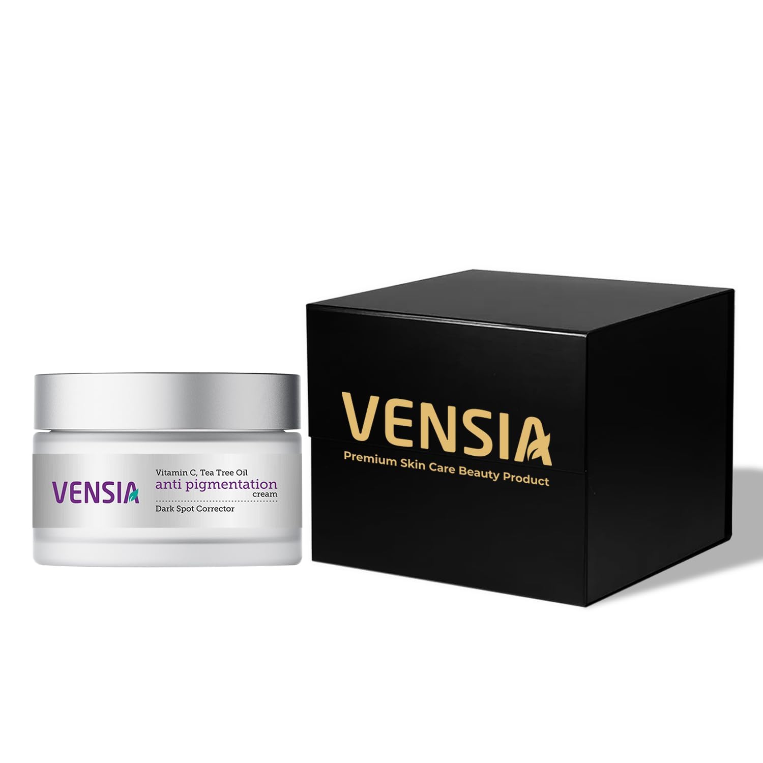 VENSIA Anti Pigmentation Cream bottle showing a creamy texture for smoother, even-toned skin.