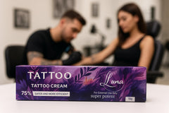 Luna Tattoo Cream label close-up for clear aftercare guidance.