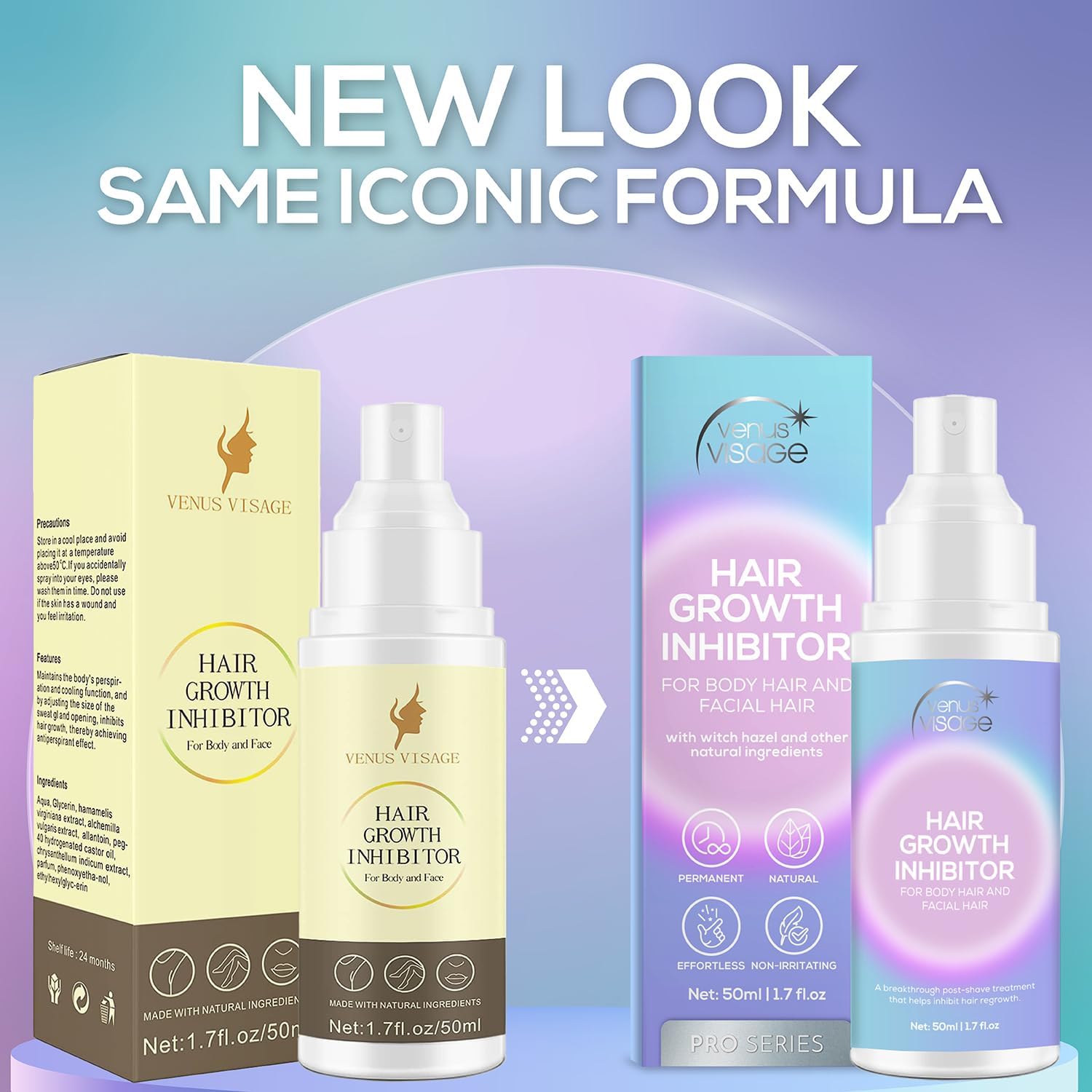 VENUS VISAGE hair inhibitor ingredients witch hazel promote soothing hydration