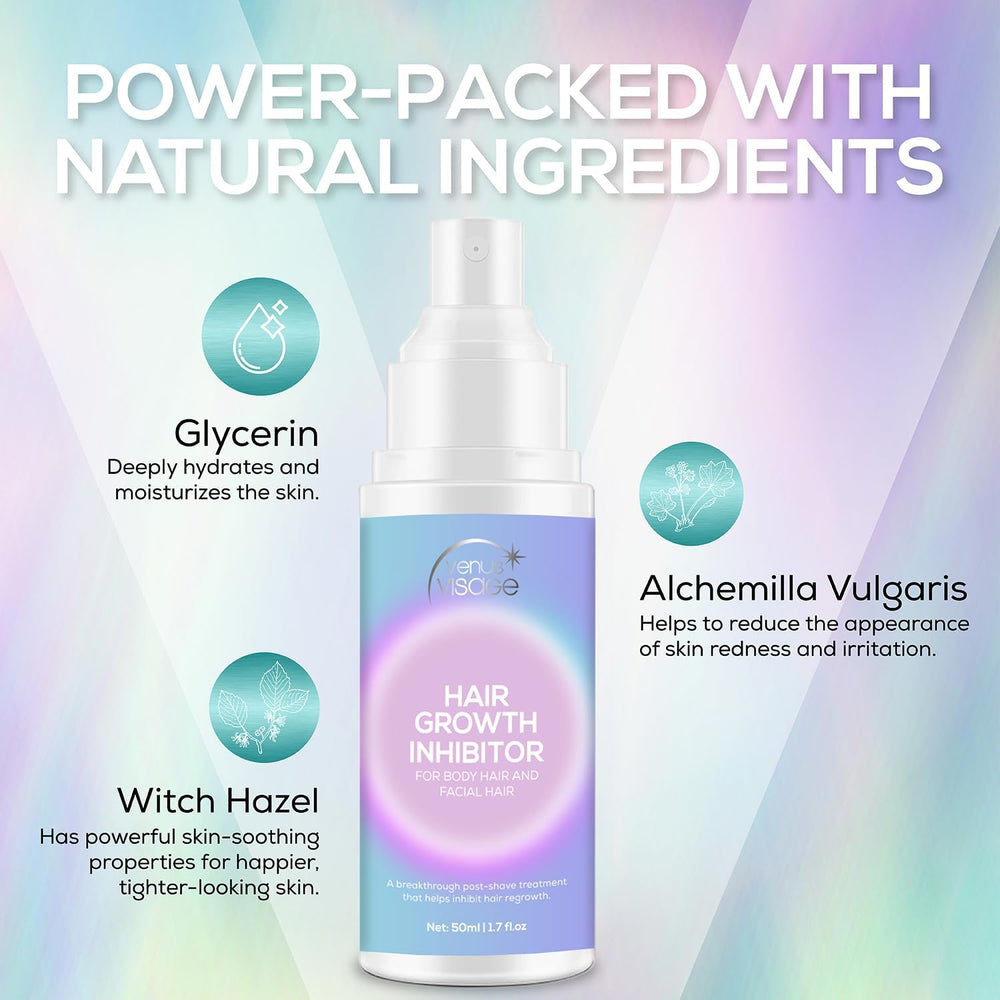 VENUS VISAGE hair inhibitor spray dispense enables easy application