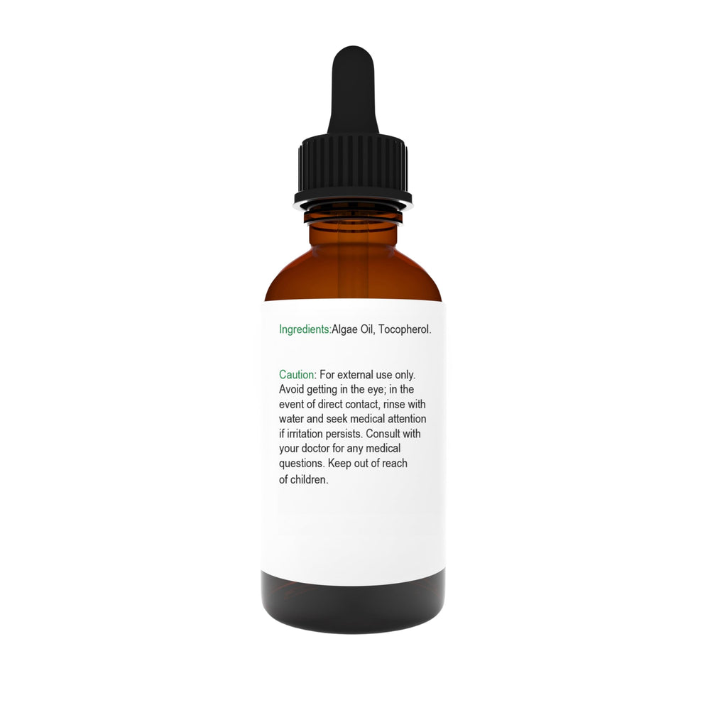Close-up of Vera Botanics Algae Oil drop highlighting nourishment.