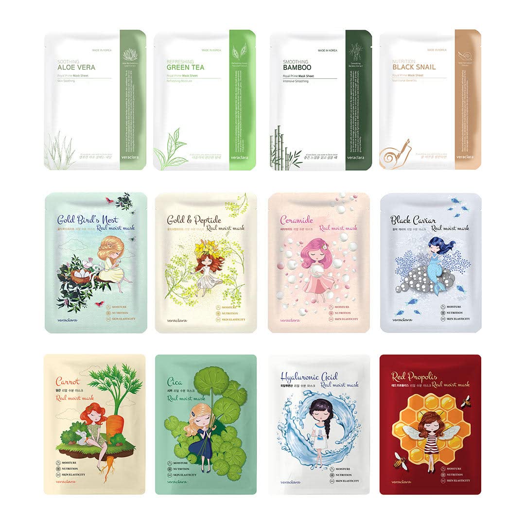 Veraclara facial mask sheet hydrates skin with hyaluronic acid for dryness relief.