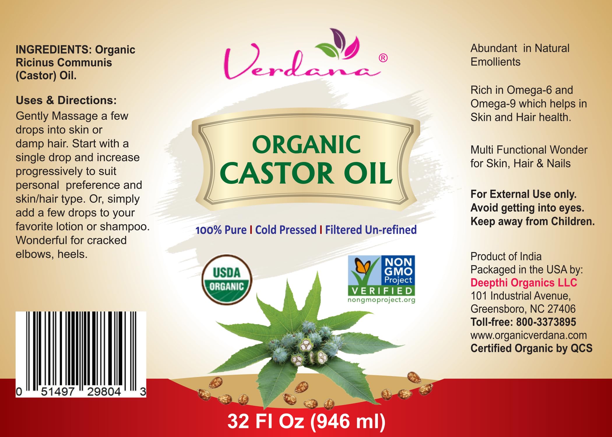 Verdana Castor Oil skin care image indicates deep moisturization for dry skin