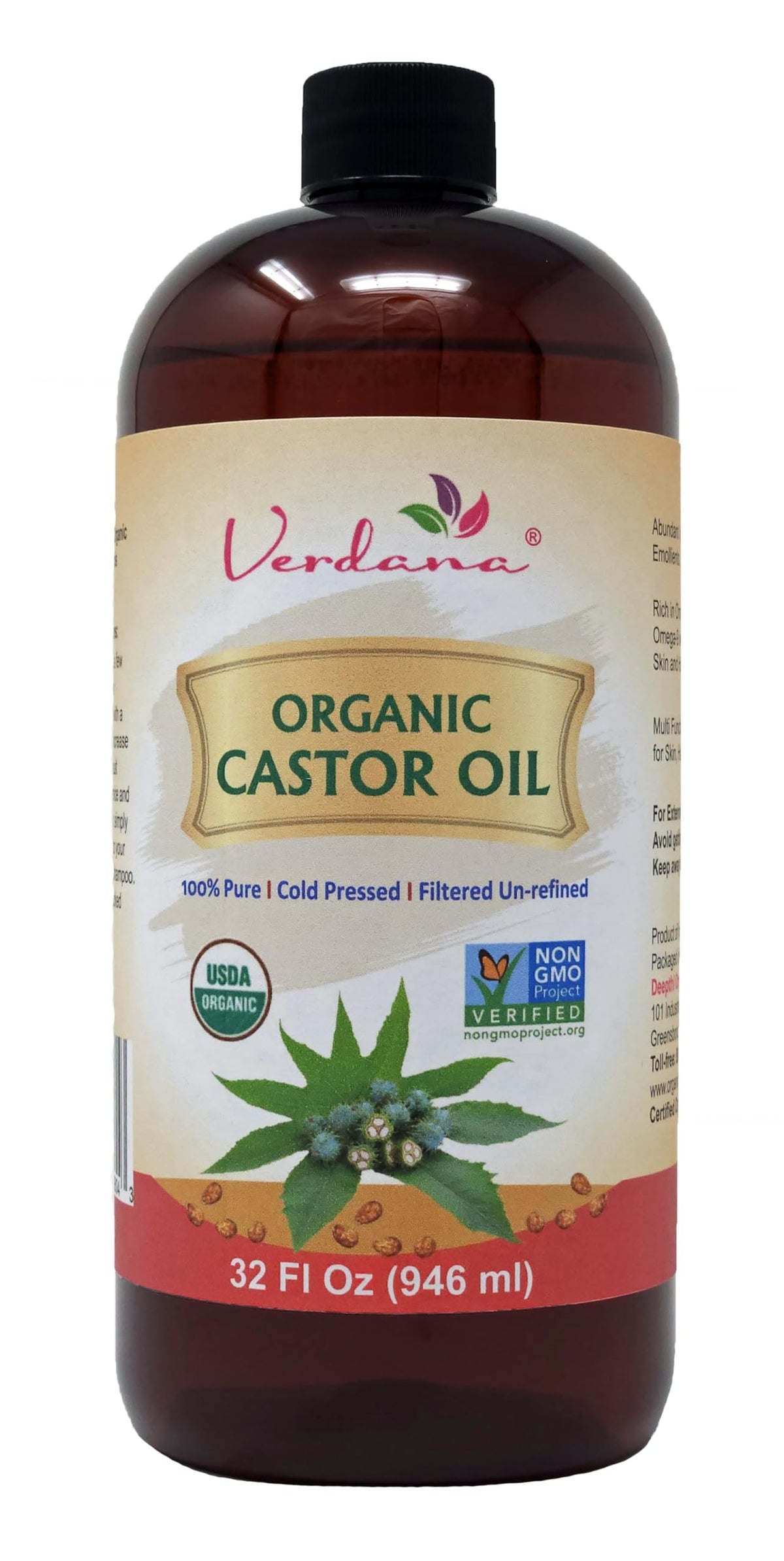 Verdana Organic Castor Oil bottle for multipurpose hair and skin care