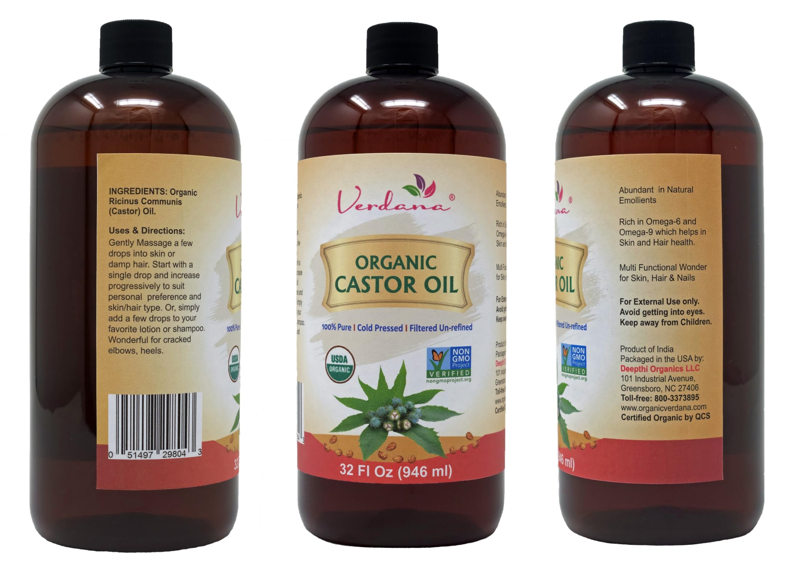 Verdana Organic Castor Oil pour shows easy application for lash and brow care
