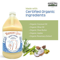 Vermont Soap body wash lather demonstrates mild foam for sensitive skin.