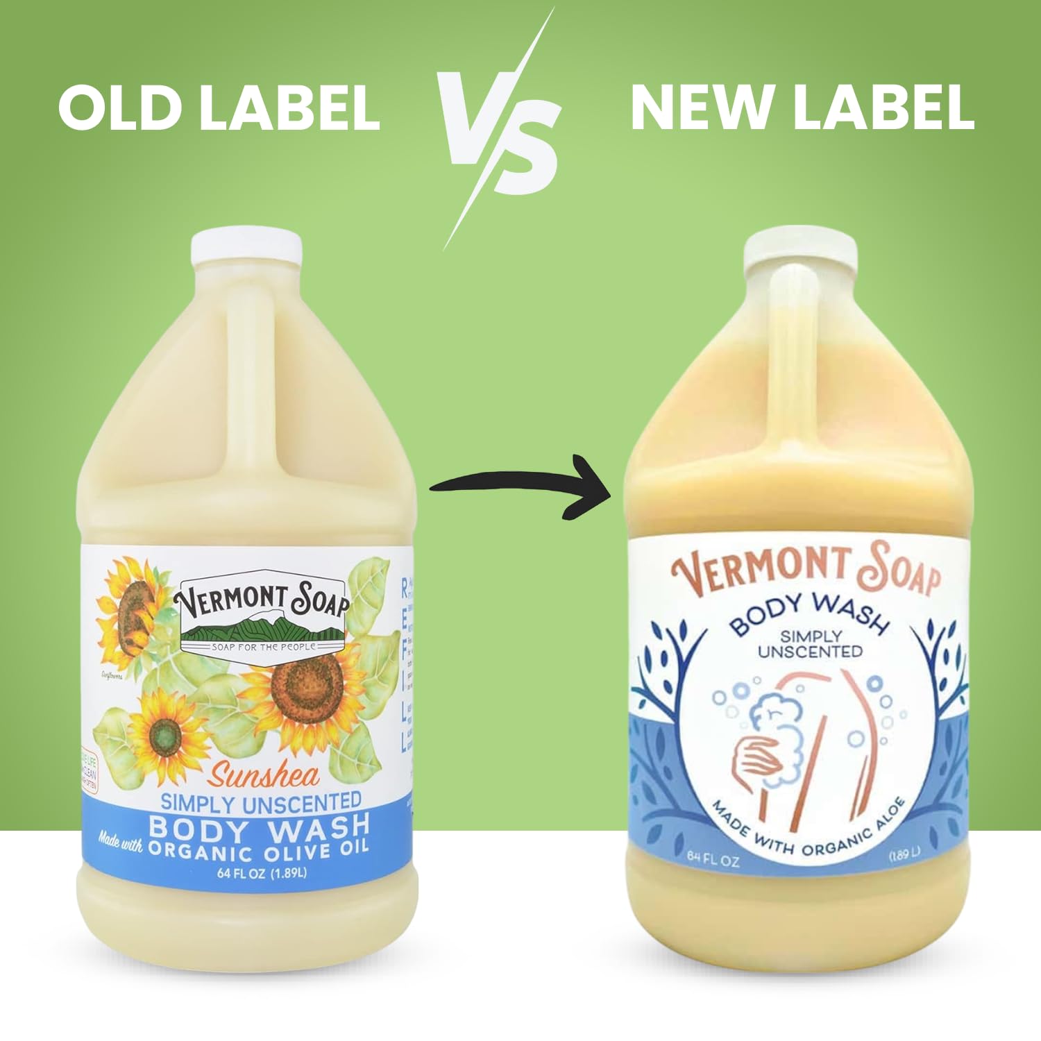 Vermont Soap body wash bottle pour shows easy dispensing and fragrance-free formula.