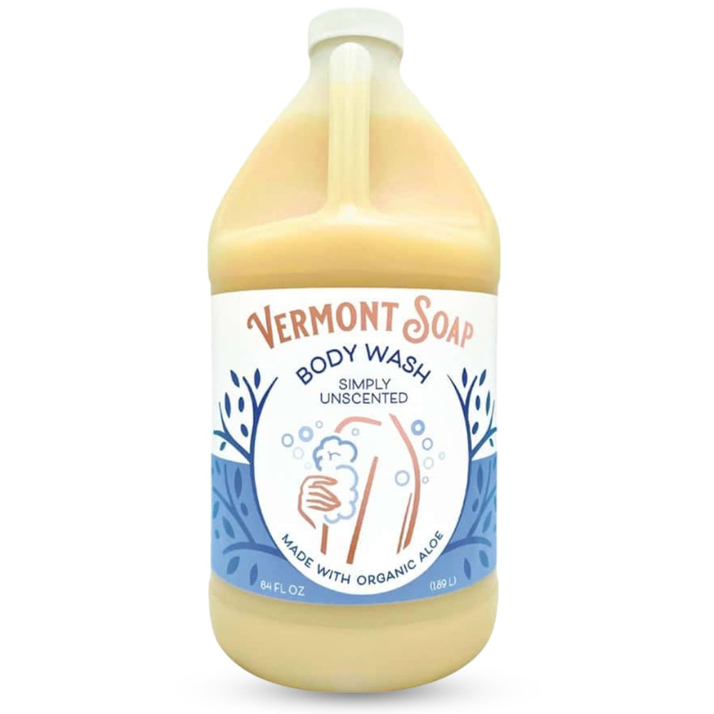 Vermont Soap body wash bottle unscented for gentle cleansing and moisturized skin.