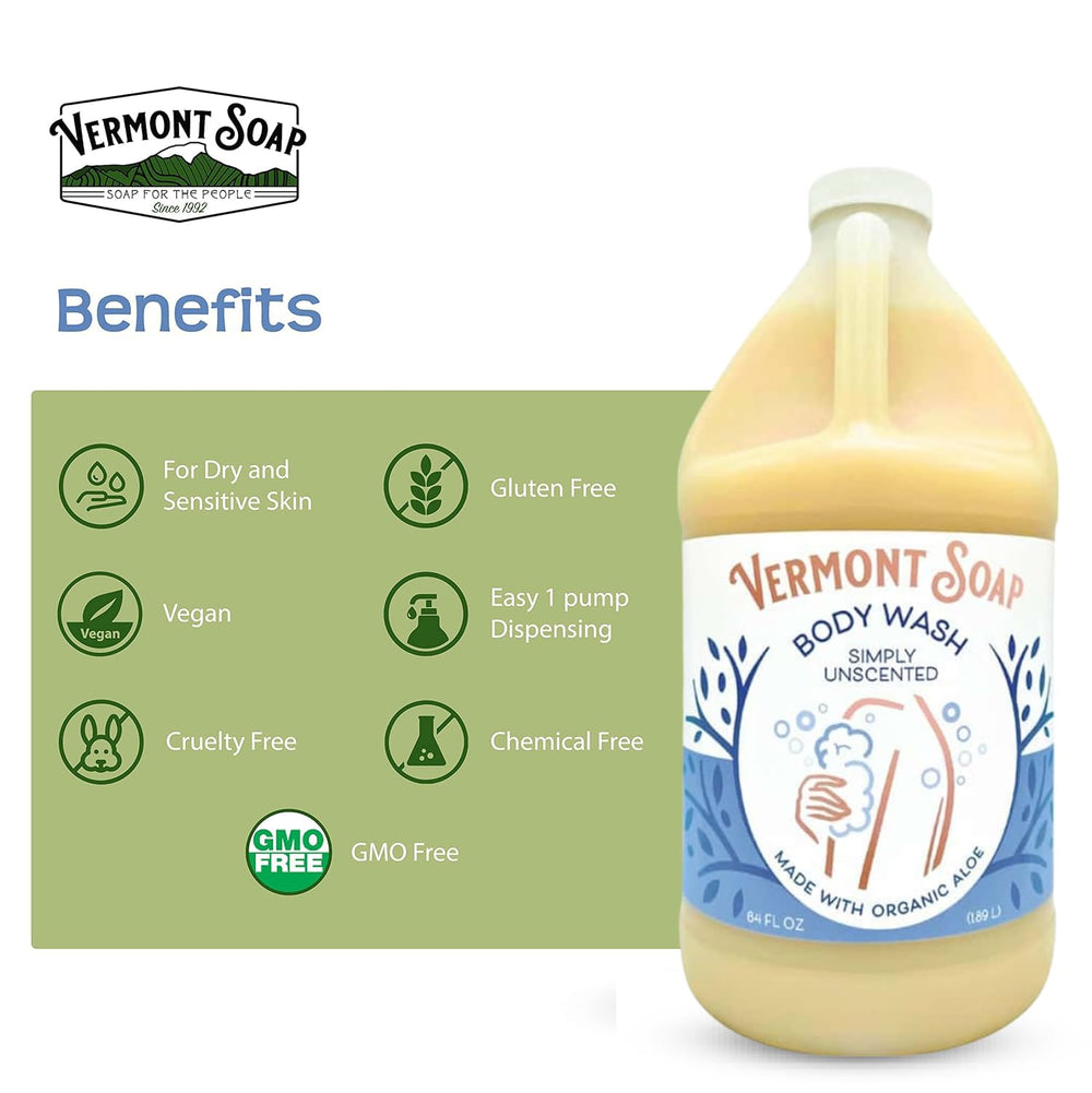 Vermont Soap ingredients highlight aloe vera and shea butter benefits.
