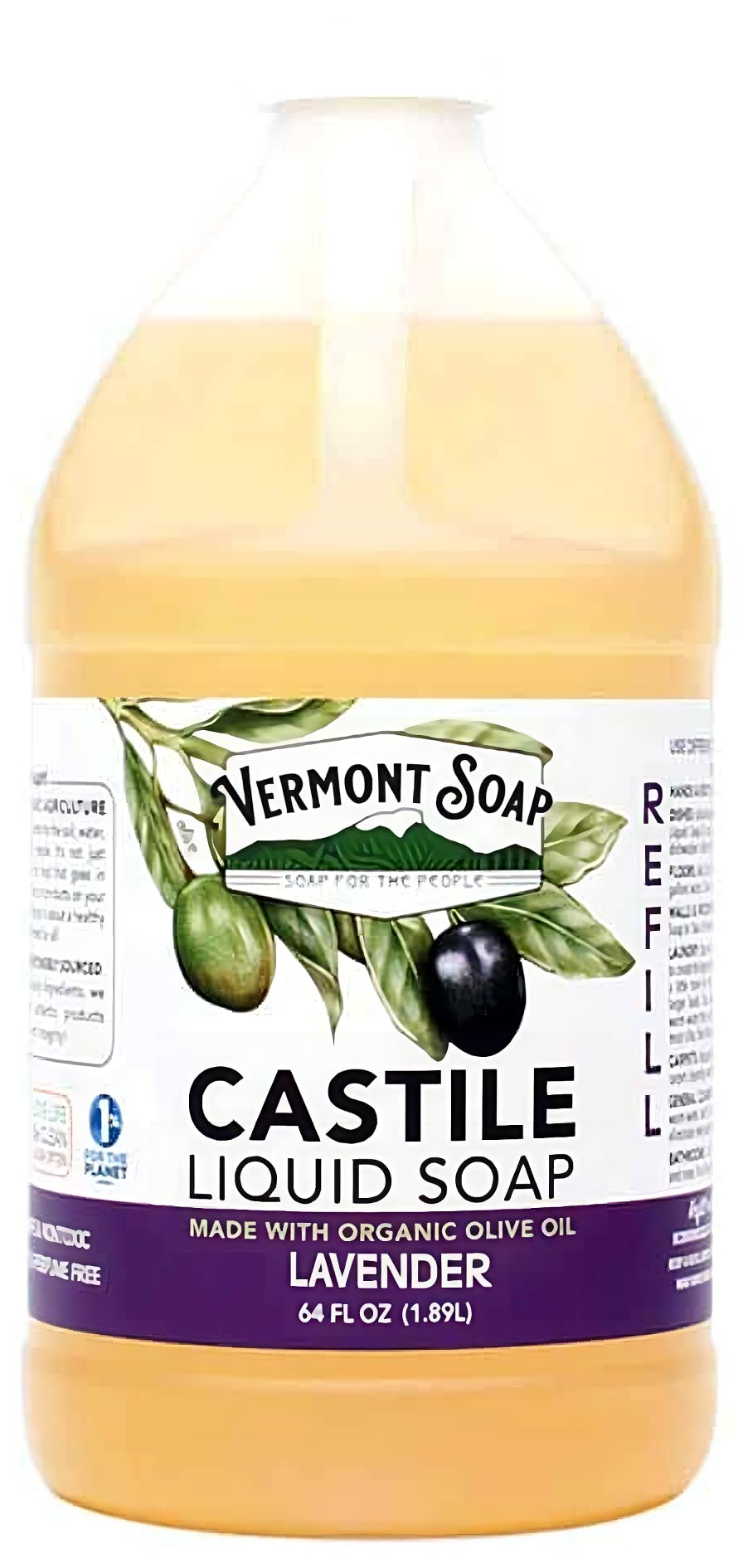 Vermont Soap lavender castile soap pour bottle for gentle cleansing.