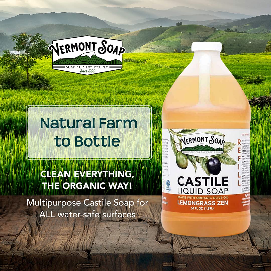 Vermont Soap Lemongrass Zen lather in hand shows mild cleansing for sensitive skin.