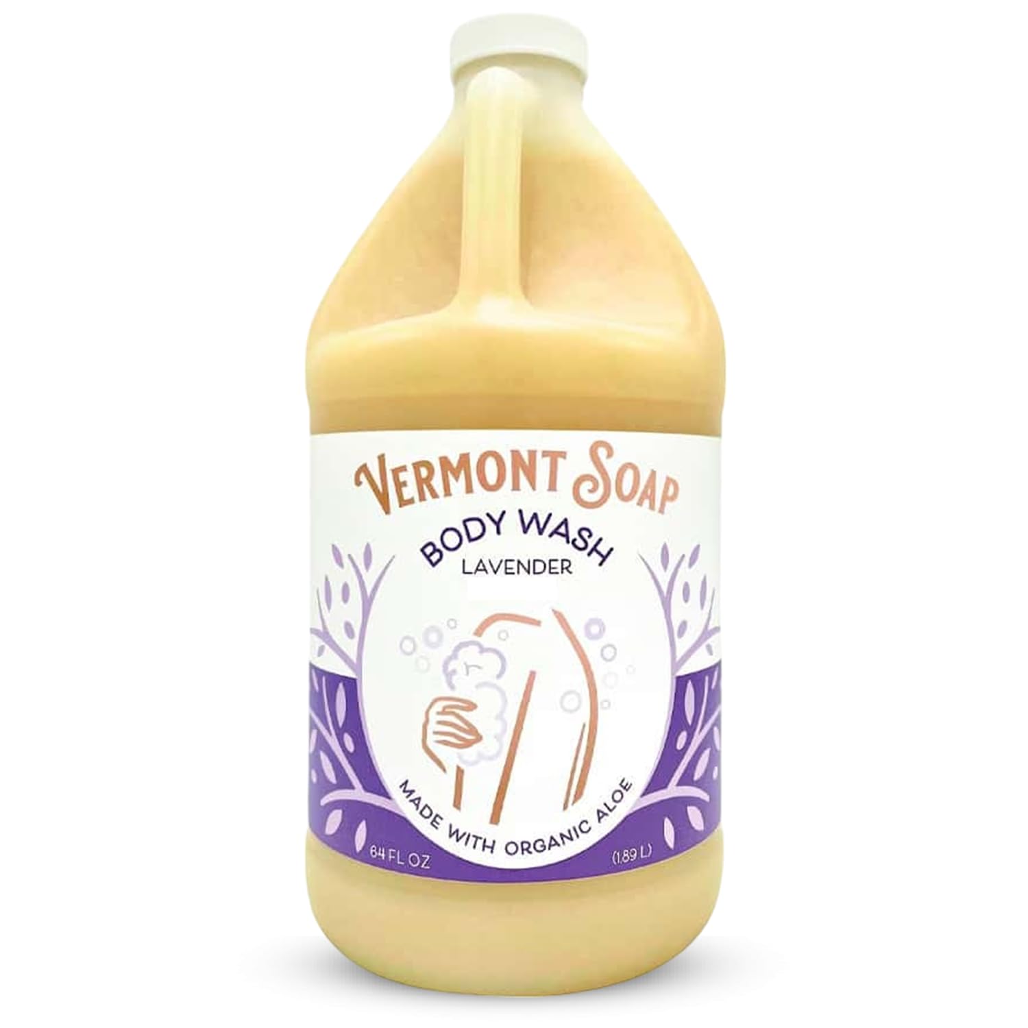 VERMONT SOAP unscented body wash bottle showing 64oz volume for daily moisturization