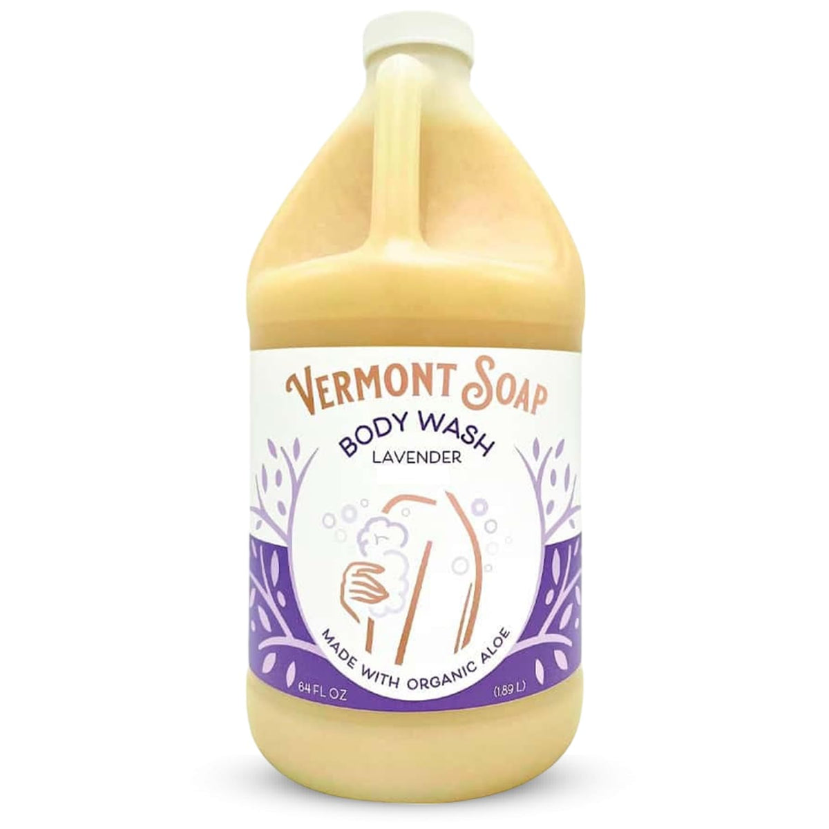 VERMONT SOAP unscented body wash bottle showing 64oz volume for daily moisturization