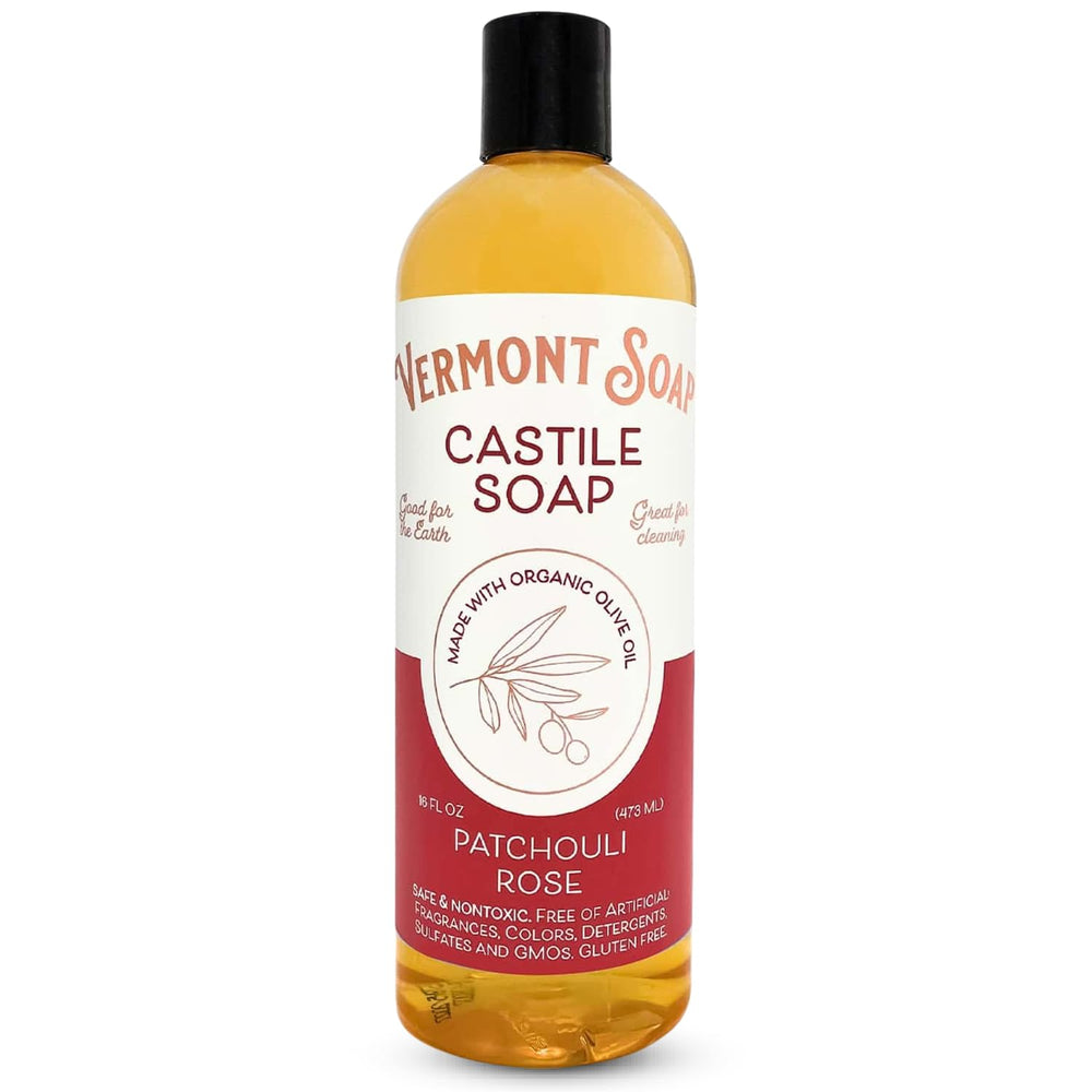Vermont Soap Patchouli Rose bottle for gentle skin cleansing