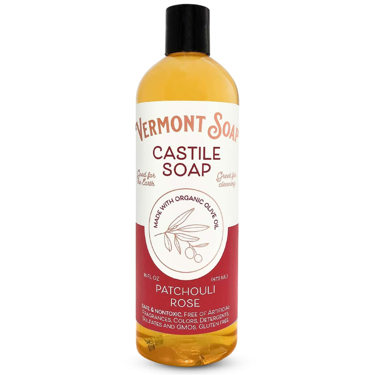 Vermont Soap Patchouli Rose bottle for gentle skin cleansing