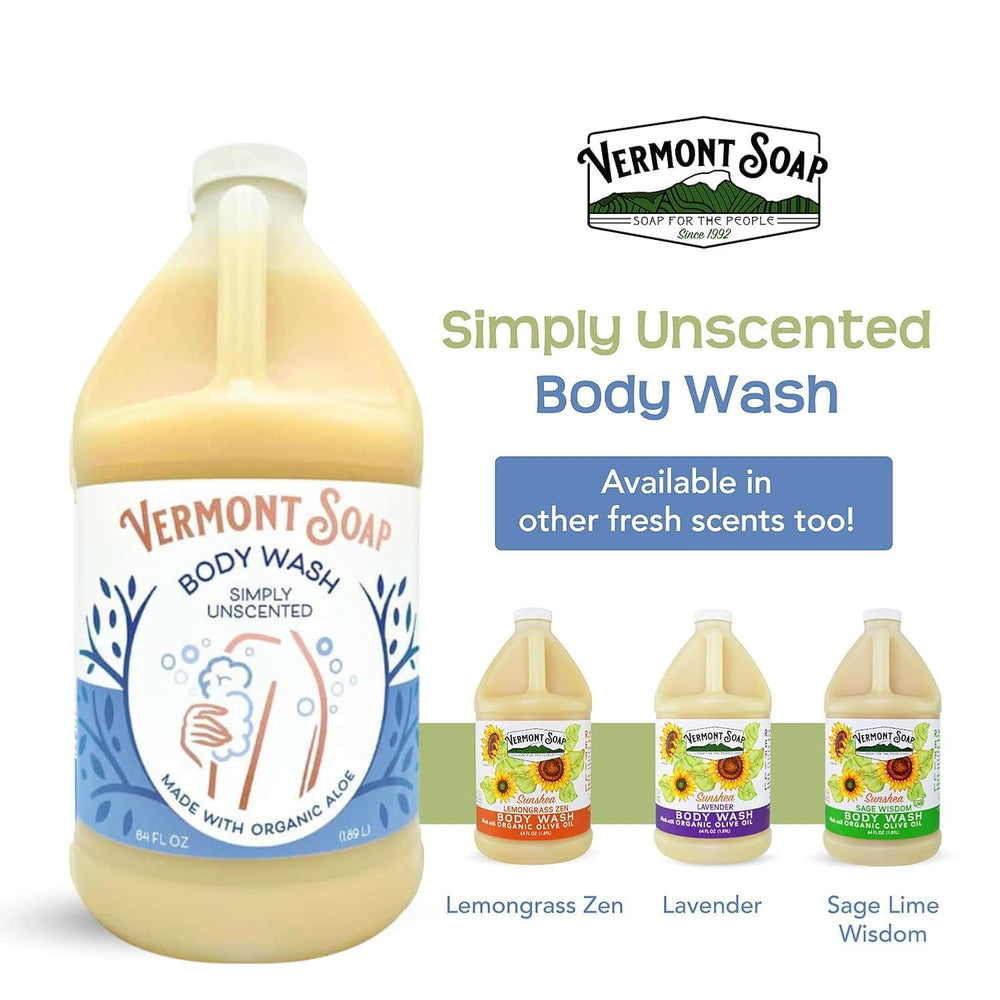 Vermont Soap pump unscented bottle enables easy daily use.