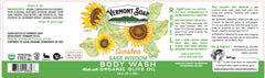 Closeup of Vermont Soap unscented bottle label and 64 oz packaging
