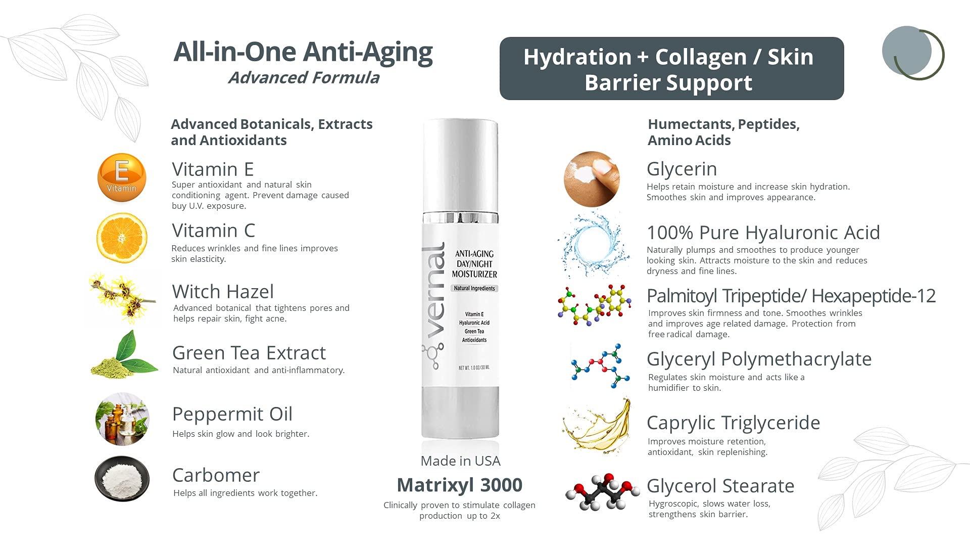 Vernal All-in-One Anti Aging Moisturizer cream texture close-up shows velvety hydration