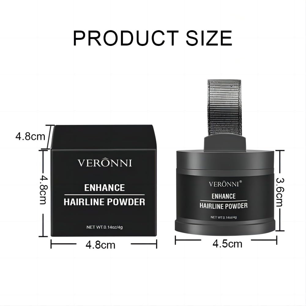 Veronni Hairline Powder coverage on receding hairline creates a fuller look.