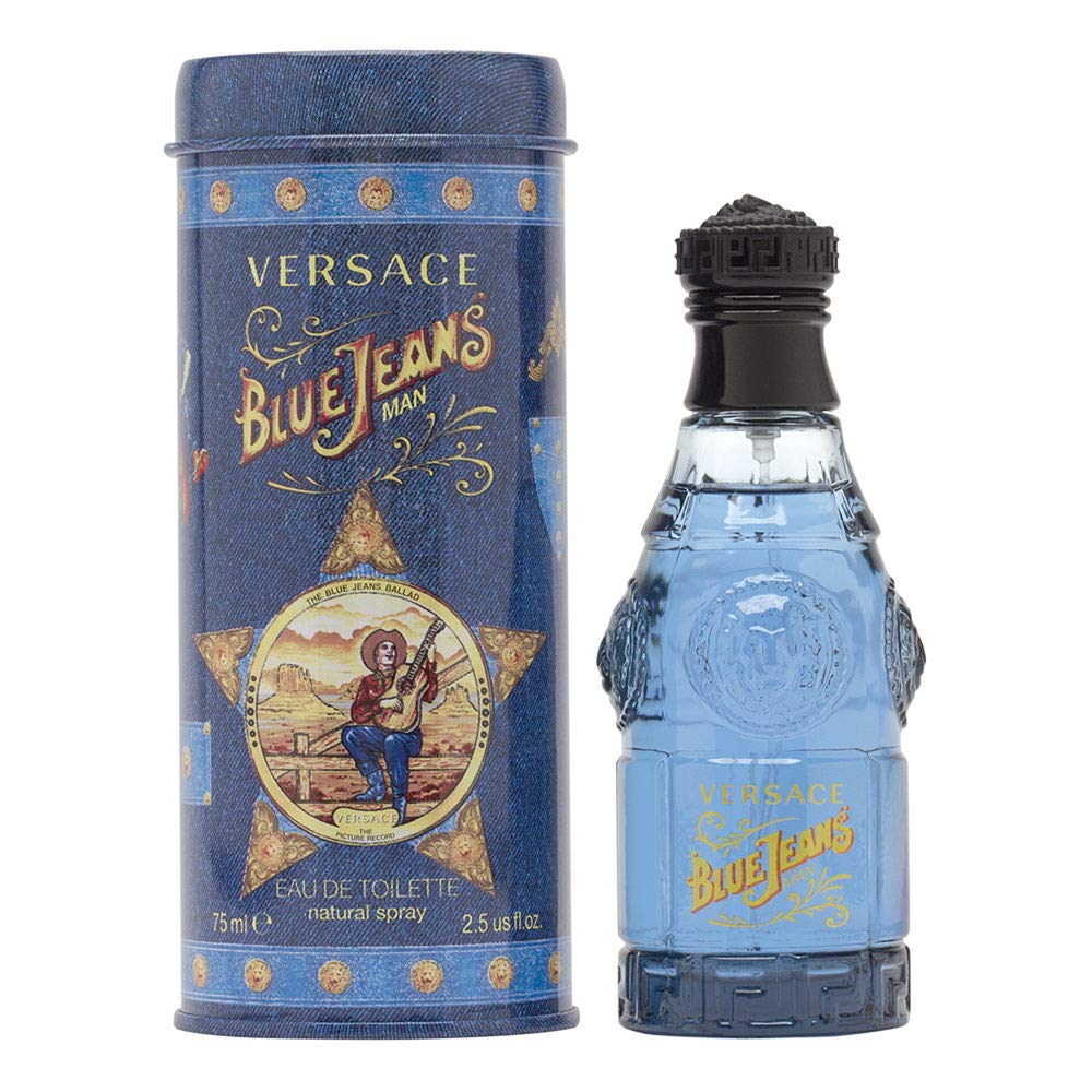 Versace Blue Jeans bottle pour ideal for pulse points delivering long-lasting masculine scent