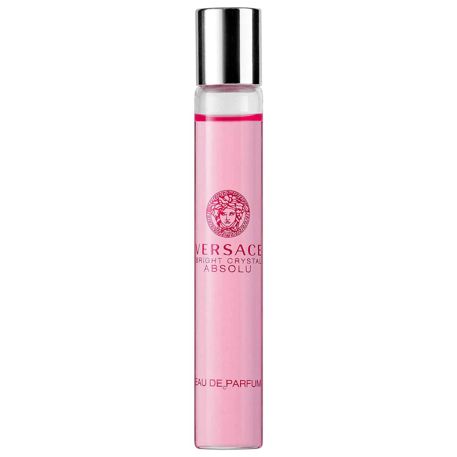 Versace Bright Crystal Absolu travel spray bottle viewed from the front for convenient on-the-go fragrance.