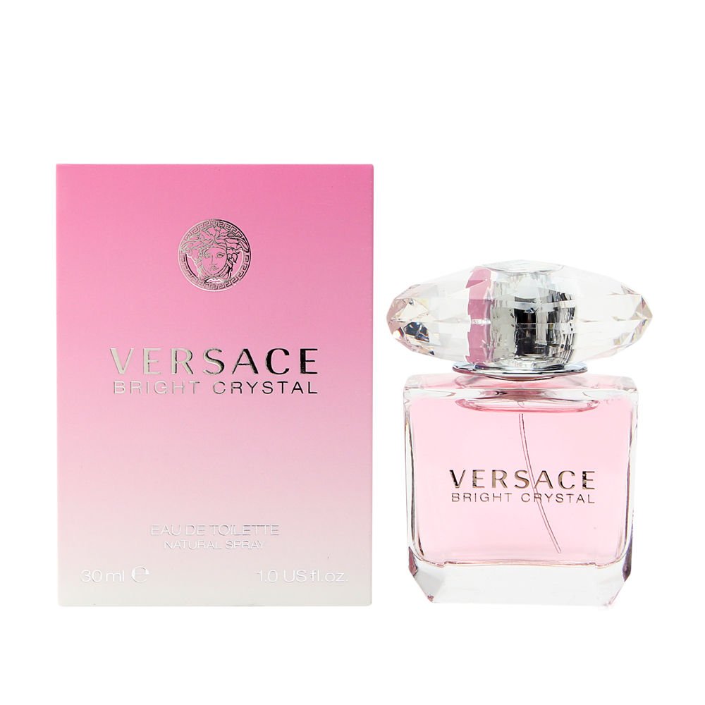 Versace Bright Crystal bottle close-up showing the pink hue for everyday elegance