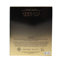 Versace Crystal Noir bottle side view with gold accents ideal for upscale events