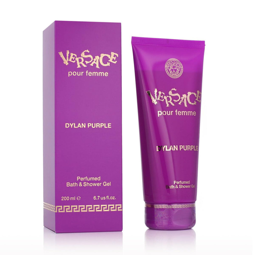 Versace Dylan Purple bath gel bottle with purple accents, delivering a bright, elegant fragrance for daily use