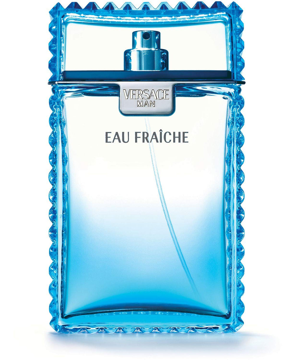 Versace Eau Fraiche for Men bottle front view, fresh daytime fragrance for confident wear.