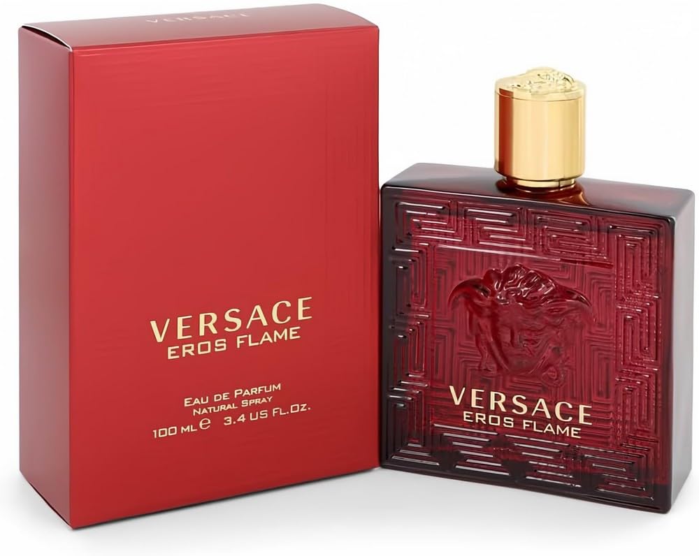Versace Eros Flame bottle front view for a bold evening fragrance