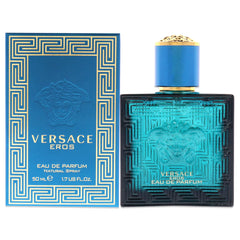 Versace Eros Men EDP bottle front view highlighting premium design and masculine fragrance.
