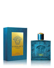 Versace Eros Parfum bottle on dark background evokes bold confidence for special occasions.