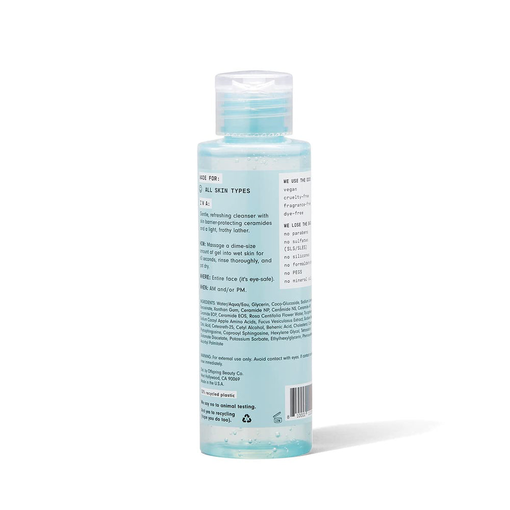 Close-up of Versed cleanser label, highlighting gentle, hydrating facial wash