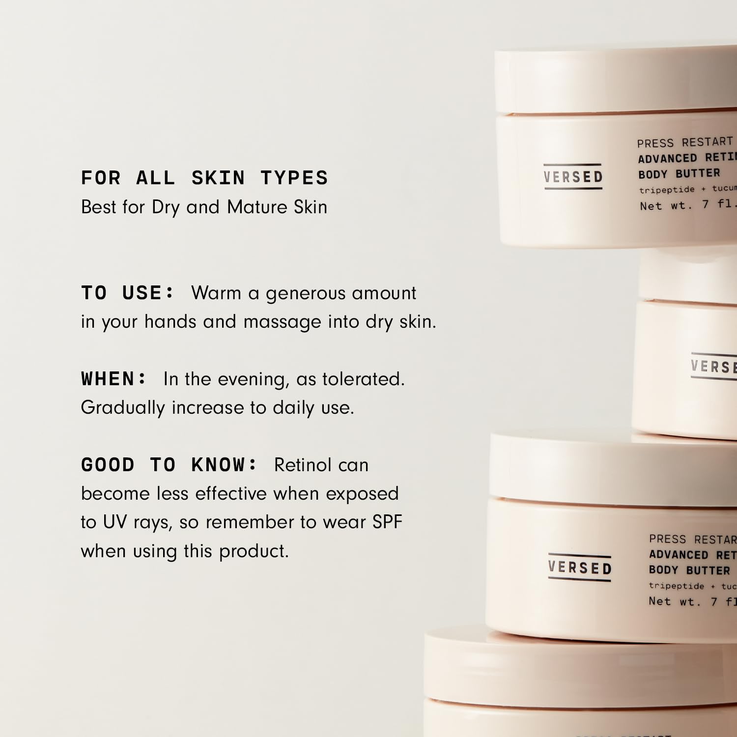 Versed Advanced Retinol Body Butter texture closeup reveals a whipped, luxurious formula