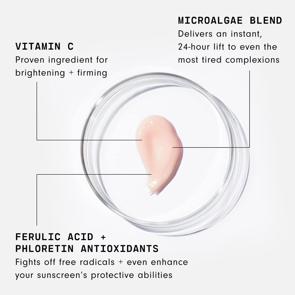 Versed Auto-Save serum bottle closeup showcasing microalgae and vitamin C ingredients