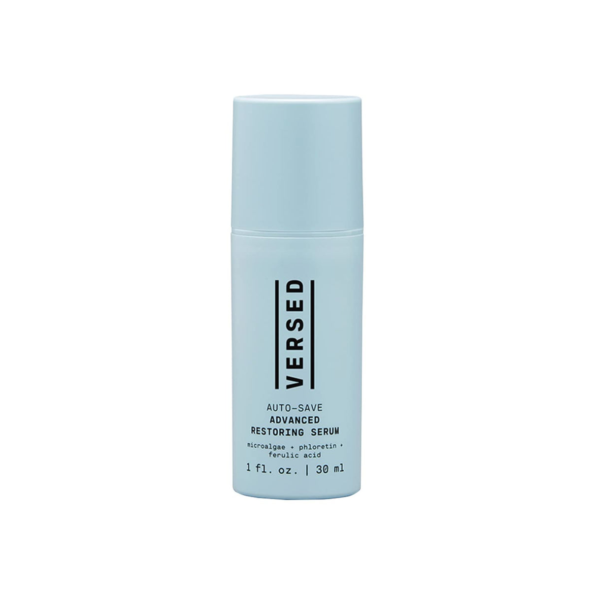 Versed Auto-Save serum bottle front highlighting vegan formula for antioxidant protection
