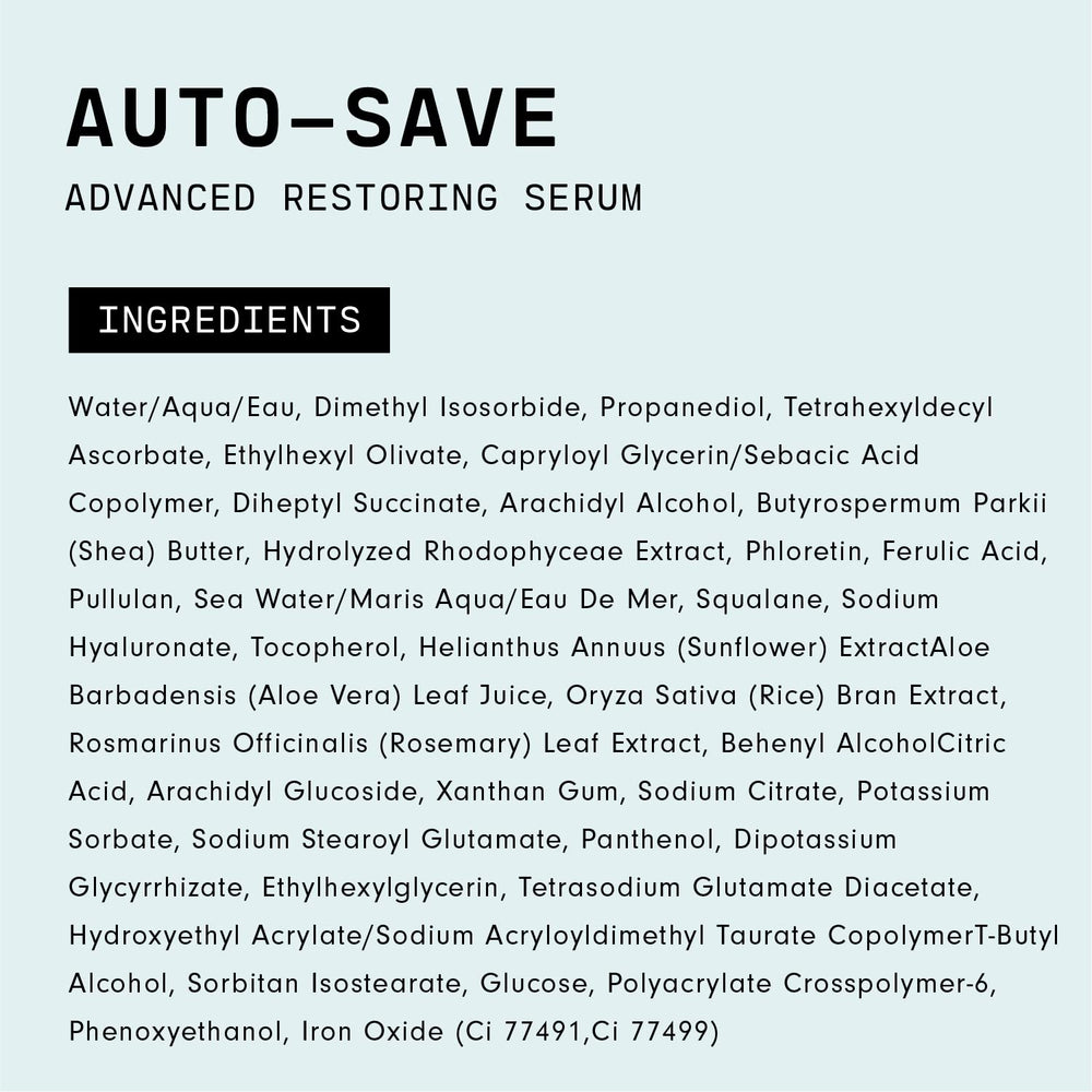 Versed Auto-Save ingredients swatch highlights vitamin C and algae antioxidants