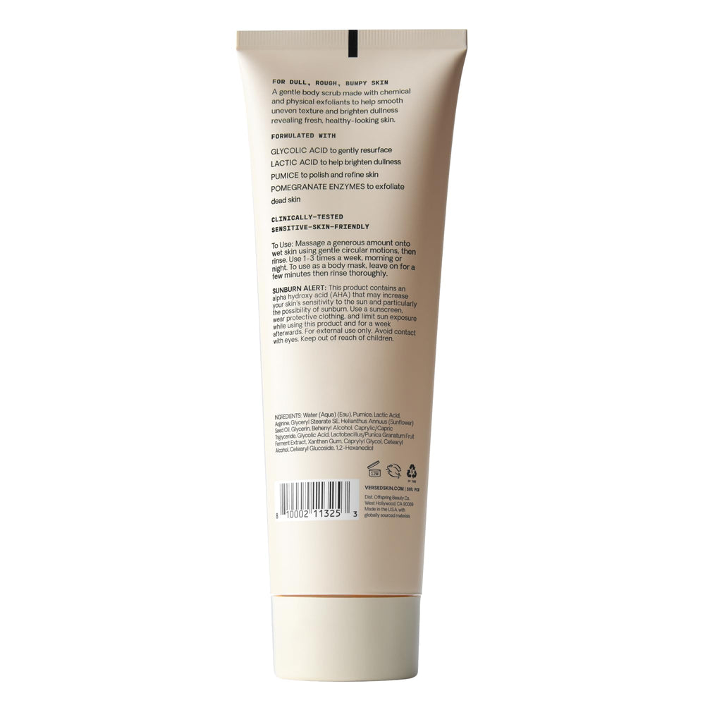 Versed Buff It Out microfine pumice detail signals gentle smoothing action.