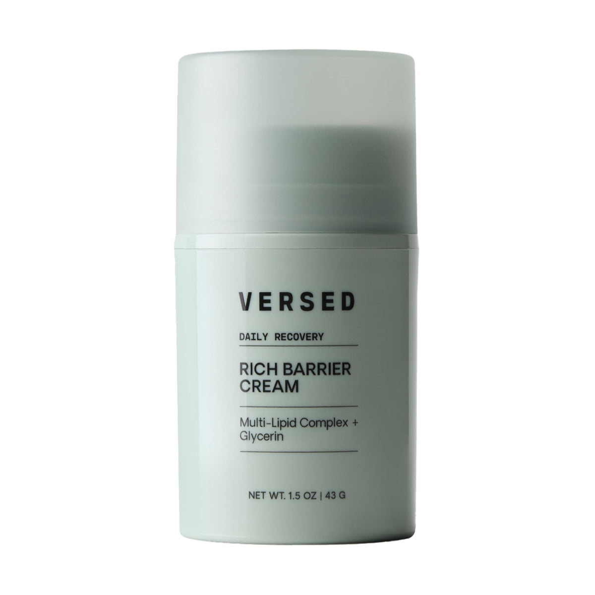 Versed Daily Recovery Rich Barrier Cream jar demonstrates a rich, moisturizing texture.