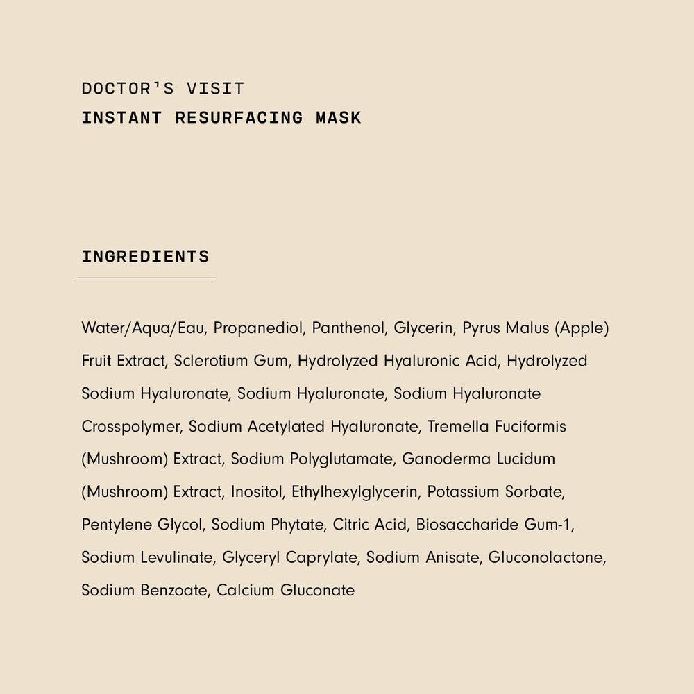 Versed Doctor's Visit mask packaging showing active ingredients list
