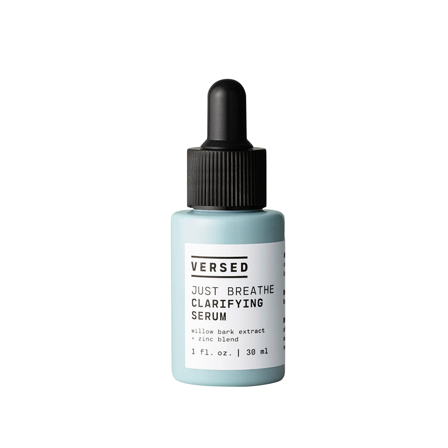 Versed Just Breathe Serum bottle with pour shows pore-clearing action for clearer skin
