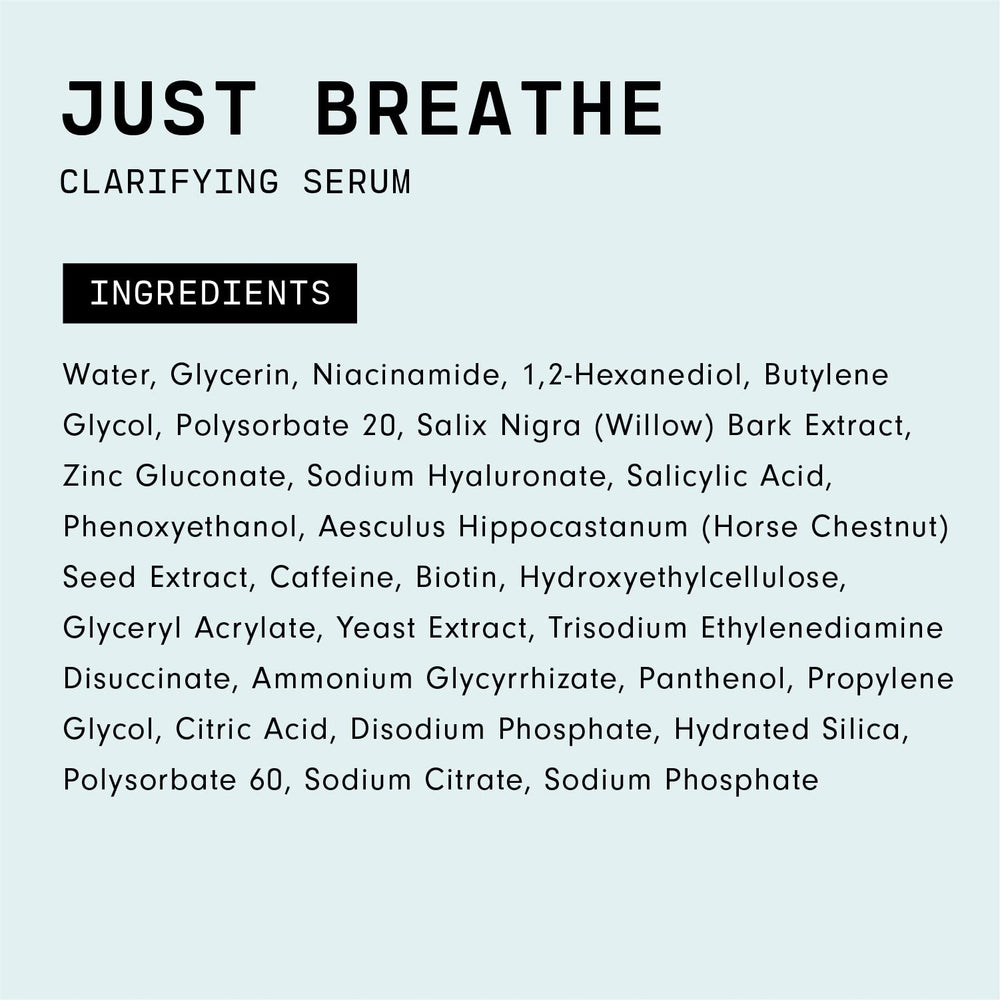 Versed Just Breathe Serum packaging front communicates vegan formula and clean skincare