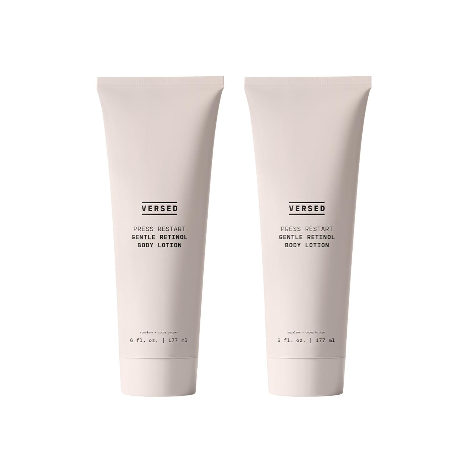 Versed Press Restart retinol body lotion bottle close-up for firming skin