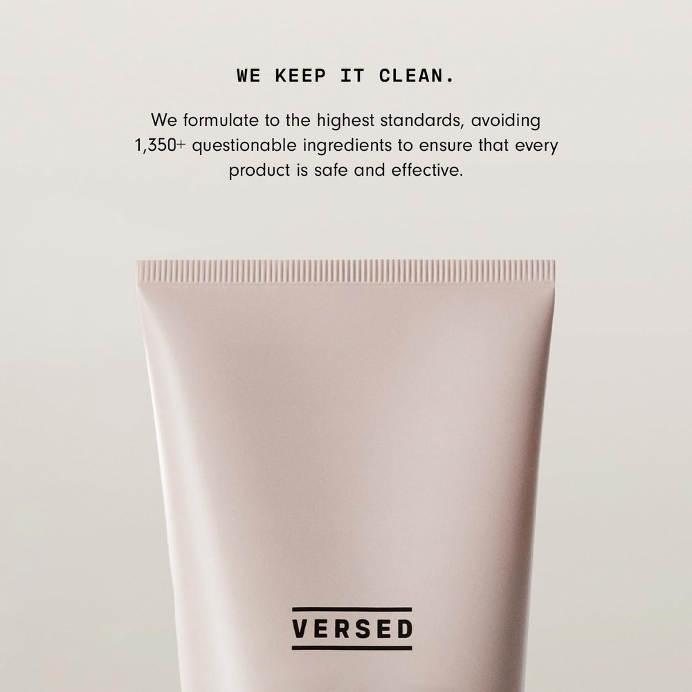 Versed Press Restart ingredients section highlights cocoa butter and squalane moisturization