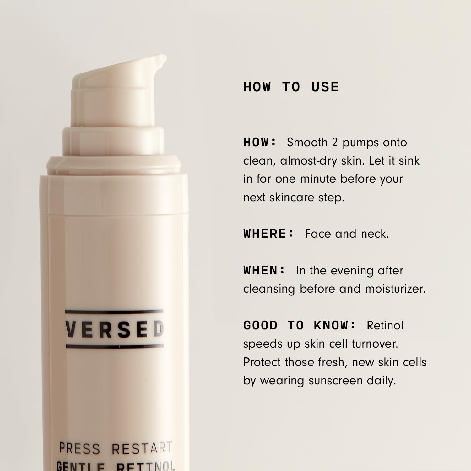 Versed Press Restart creamy-swatch shows smooth texture for sensitive skin.