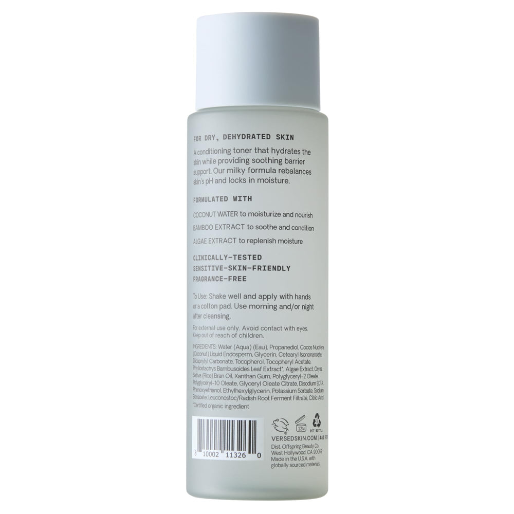Versed Skin Soothe toner label closeup shows a clean, fragrance-free formula.