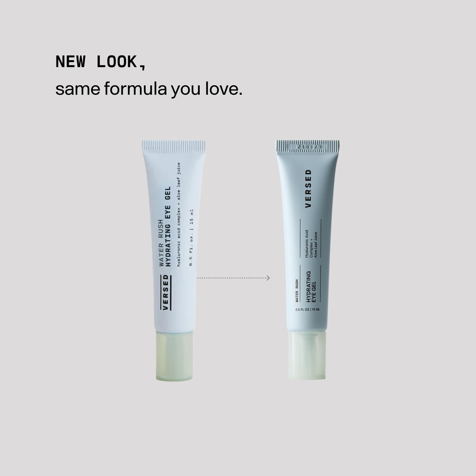 Close-up of Versed Water Rush Eye Gel being applied for fast absorption.