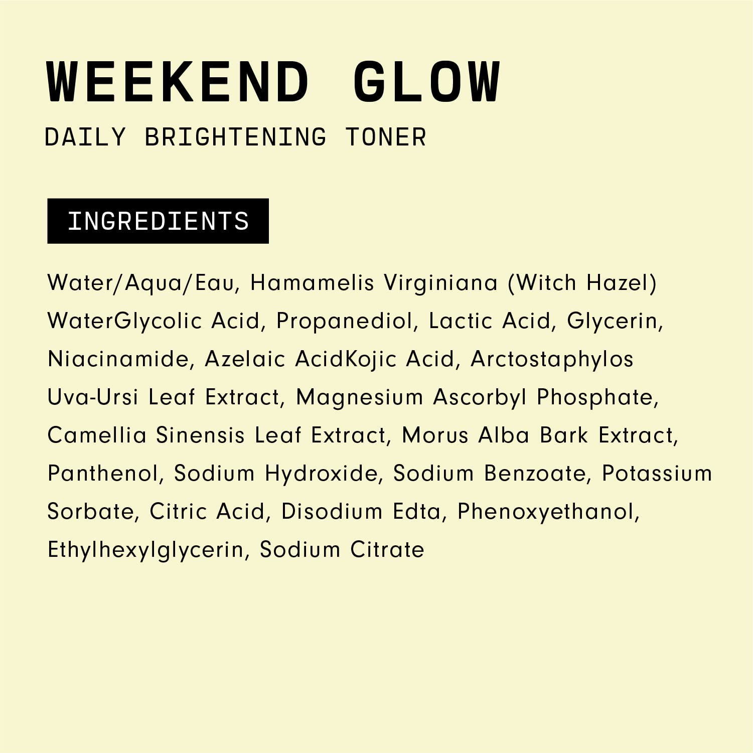 Versed Weekend Glow bottle beside skin showing improved brightness after use.