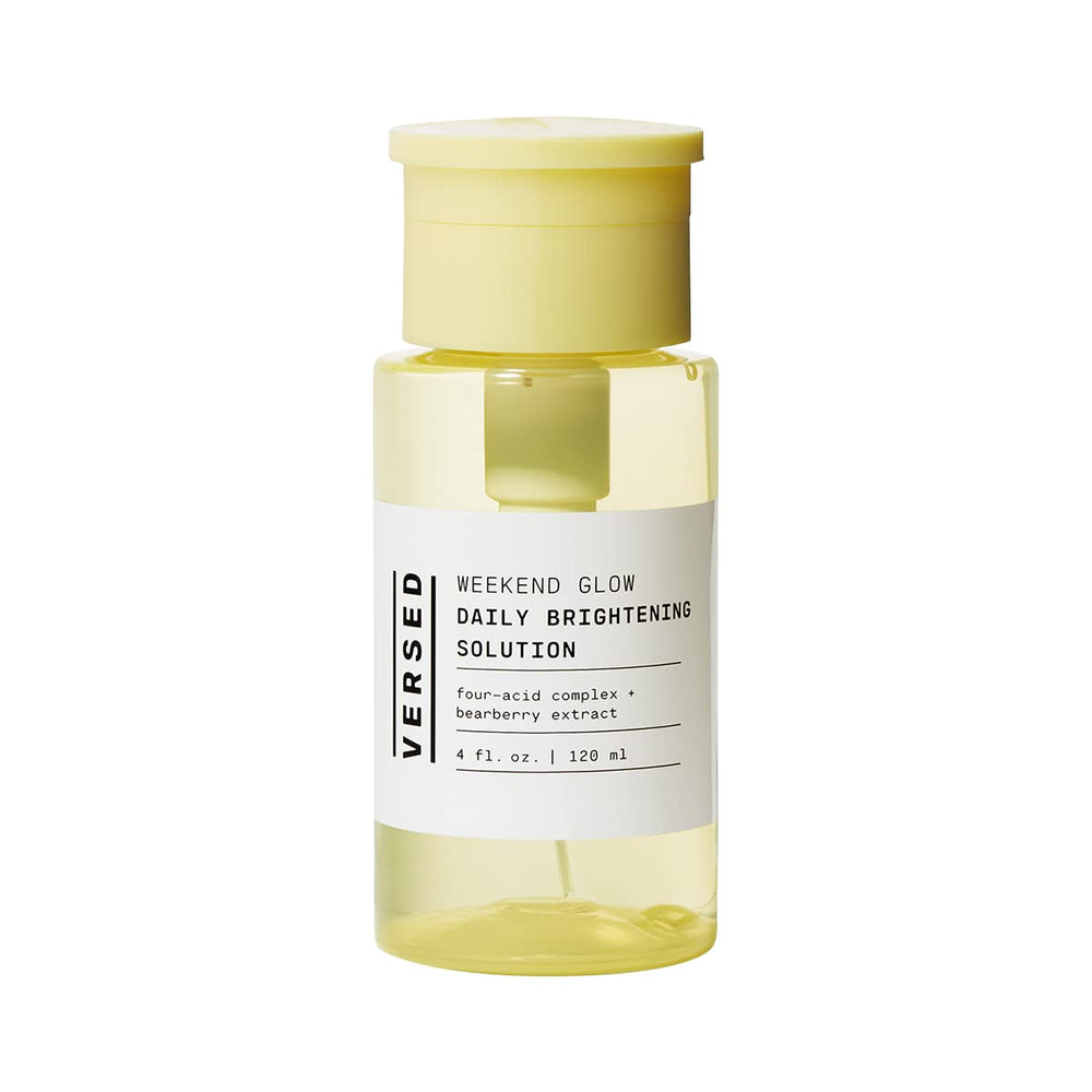 Versed Weekend Glow bottle with pump for daily brightening use.